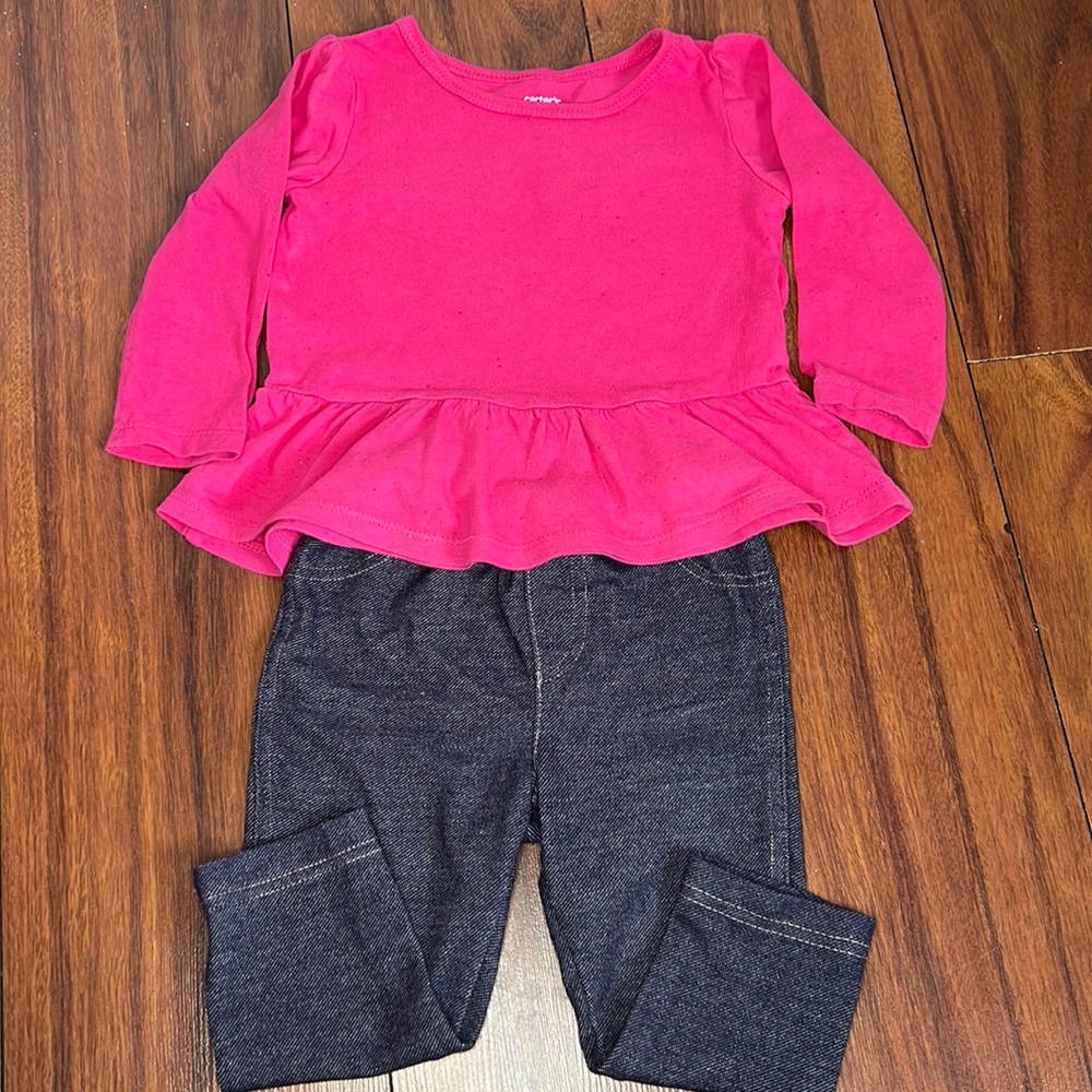 Carters Pink Shirt and Jeans Outfit (18 Months)